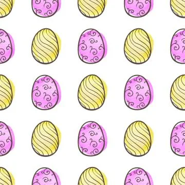 Easter pattern with pink and yellow eggs Stock Illustration