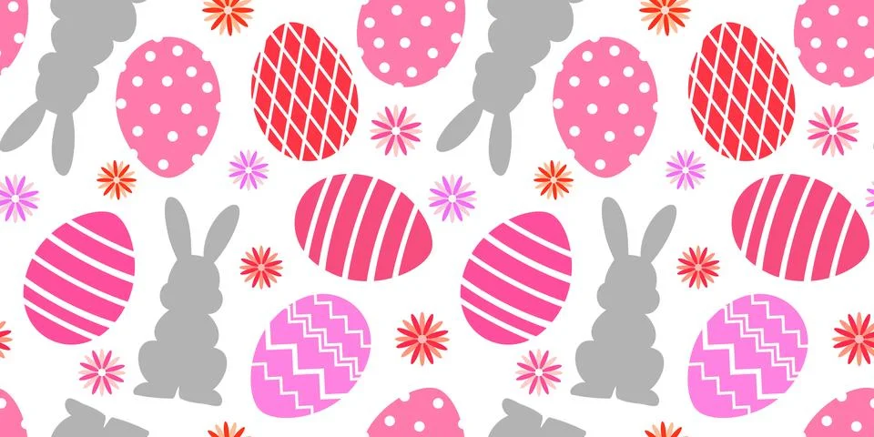 Easter pattern pink eggs rabbits Stock Illustration