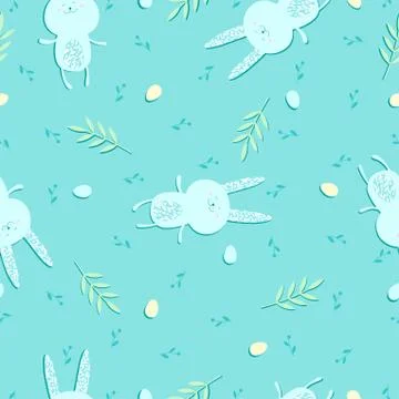 Easter pattern. Seamless vector illustration with bunnies, easter eggs. Stock Illustration