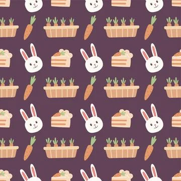 Easter pattern vector flat hand drawn style seamless background bunny carrot and Illustrazione stock