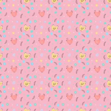 Easter pattern.Chicken , easter eggs, willow Stockillustratie
