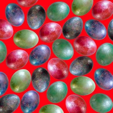 Easter patterned background with eggs on a red background. Christian holida.. 库存照片