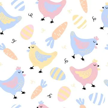 Easter patterns chicken easter eggs spring Stock Illustration