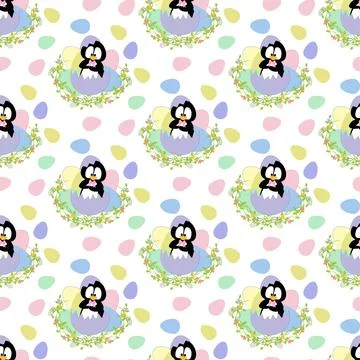 Easter penguin in egg seamless pattern Illustrazione stock
