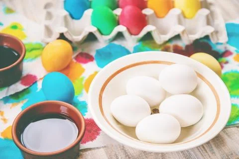 Easter photo. Happy easter. Eggs Selective focus. Foto stock