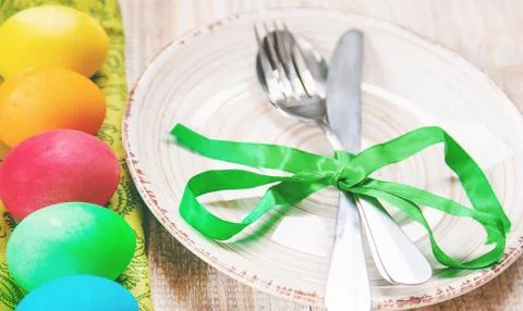 Easter photo. Happy easter. Eggs Selective focus. Stock Photos