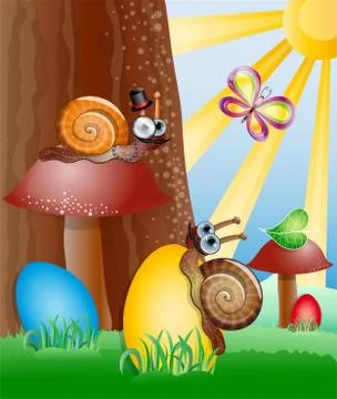Easter picture with snails. Stock Illustration