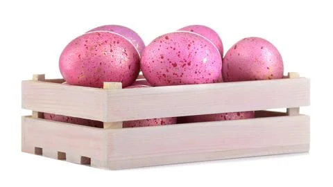 Easter. Pink Easter eggs in a box on a white isolated background. close-up. H Stock Photos
