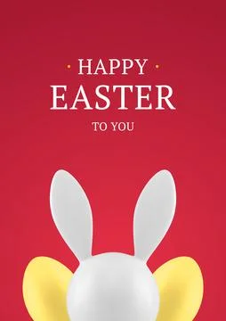 Easter pink3d greeting card rabbit long ears painted chicken egg design tem.. Stock Illustration