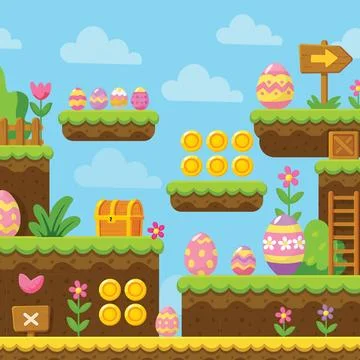 Easter Platformer Game Level Vector Background Stock Illustration