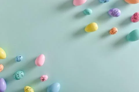 Easter postcard with bed-colored eggs with a copy of the place for the text. Stock Photos