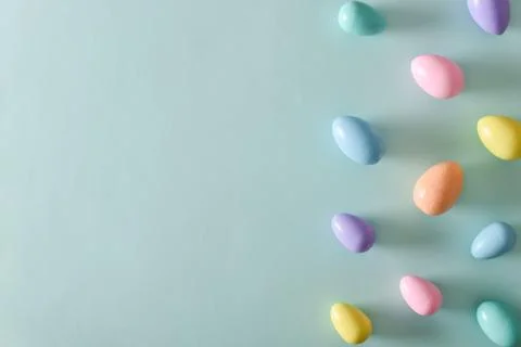 Easter postcard with bed-colored eggs with a copy of the place for the text. Stock Photos