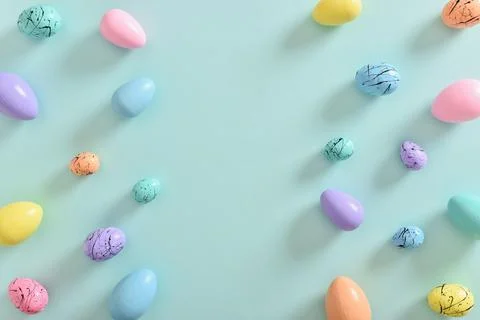 Easter postcard with bed-colored eggs with a copy of the place for the text. Stock Photos