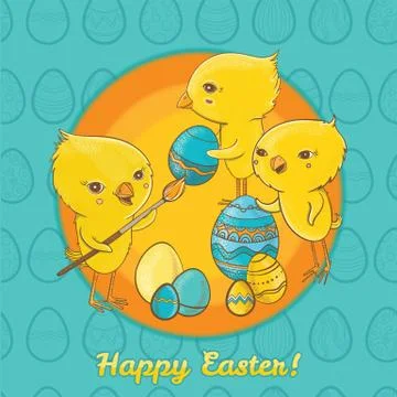 Easter postcard with cute chicks Stock Illustration