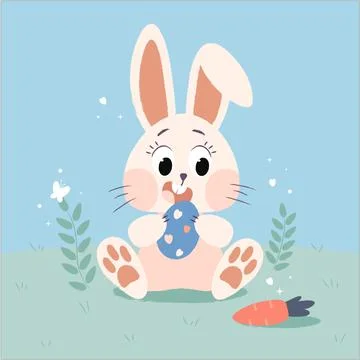 Easter postcard. Cute sping rabbit for easter holidays. Bunny character conce Illustrazione stock