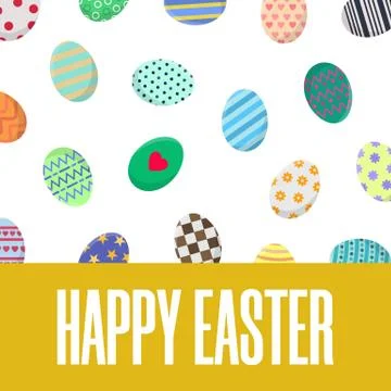 Easter Postcard. Greeting or Invitation with Different Eggs. Vector. Illustrazione stock