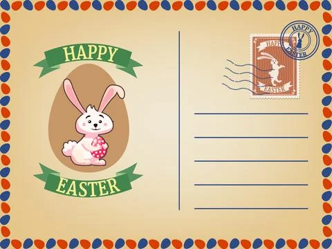Easter postcard with stamps background Stock Illustration