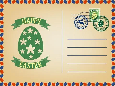 Easter postcard with stamps background Stock Illustration