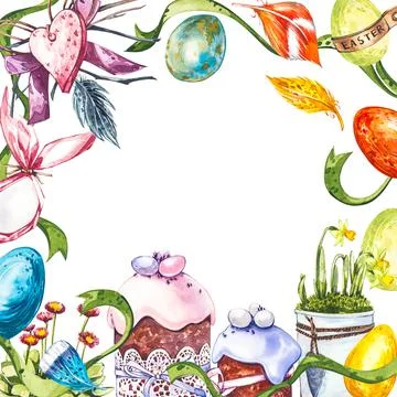 Easter poster and banner template with Easter eggs in the nest on light pastel Stock Illustration