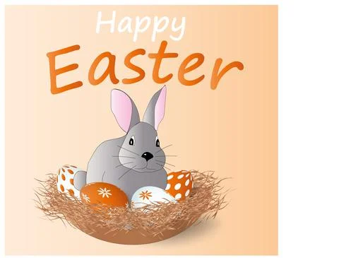 Easter poster and banner template with Easter bunny in a nest with Easter eg Stock Illustration