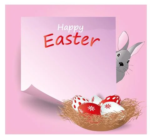 Easter poster and banner template with easter bunny and nest with easter egg Stock Illustration