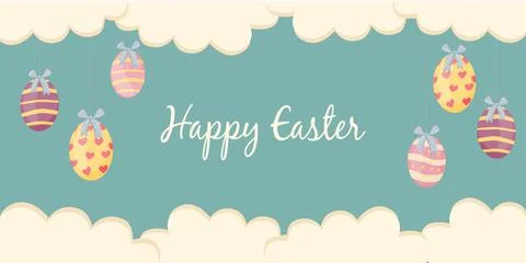Easter poster and banner template with Easter eggs on pastel background. Stockillustratie