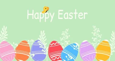 Easter poster and banner template with Easter eggs. Greetings and presents for Illustrazione stock