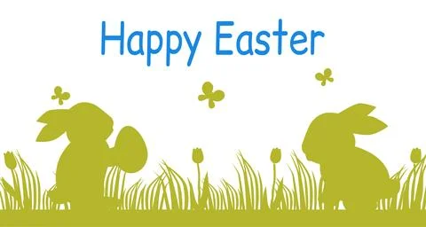 Easter poster and banner template with Easter eggs and cute bunny with tulips Stock Illustration