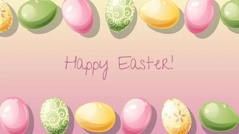 Easter poster and banner template with Easter eggs on a pink background. Sp.. Stockillustratie