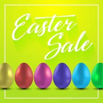Easter poster design with color eggs. Vector calligraphy illustration イラスト素材