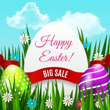 Easter poster. Easter background for advertising, sale or greeting card. Vector Stock Illustration