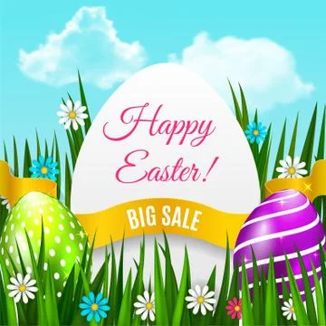 Easter poster. Easter background for advertising, sale or greeting card. Vector Stock Illustration