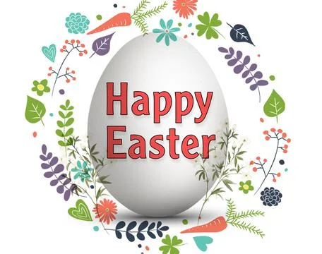 Easter poster  Easter egg with green leaves in the round   happy easter. Stock Illustration