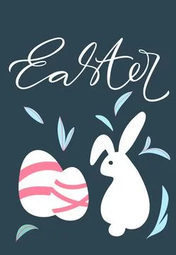 Easter poster with eggs and rabbit. Happy Easter design with lettering in pas Illustrazione stock