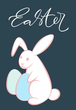 Easter poster with eggs and rabbit. Happy Easter design with lettering on dar Stock Illustration