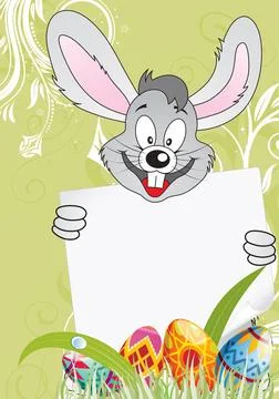 Easter Poster with Eggs, Rabbit and Sheet of Paper Stock Illustration