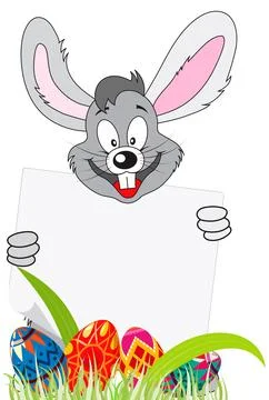 Easter Poster with Eggs, Rabbit and Sheet of Paper Stock Illustration