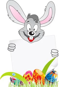 Easter Poster with Eggs, Rabbit and Sheet of Paper Stock Illustration