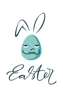 Easter poster with funny egg character with rabbit ears. Happy Easter design  Stock Illustration