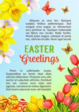 Easter poster greeting paschal eggs vector flowers Stock Illustration