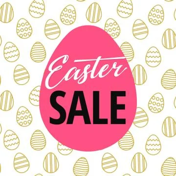 Easter poster pink design with seamless egg pattern background Illustrazione stock