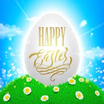 Easter poster. Spring vector illustration of white shining egg Stock Illustration