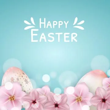 Easter poster template with 3d realistic  Easter eggs.  Template for advertis Stock Illustration