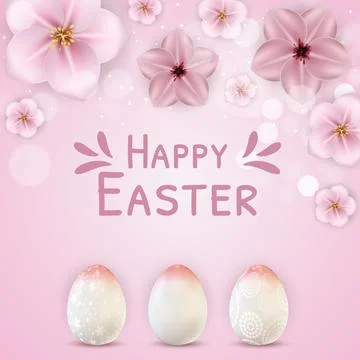 Easter poster template with 3d realistic  Easter eggs.  Template for advertis Stock Illustration