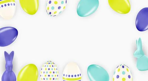 Easter poster template with 3d realistic Easter eggs and paint. Template for  Stock Illustration
