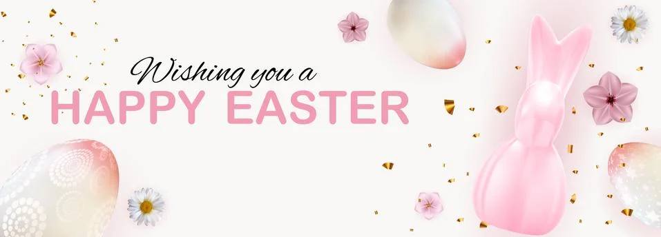 Easter poster template with 3d realistic Easter eggs and paint. Template for  Stock Illustration