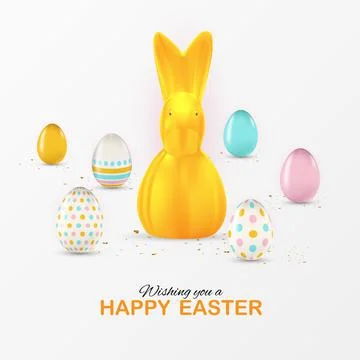 Easter poster template with 3d realistic Easter eggs. Template for advertisin Stock Illustration