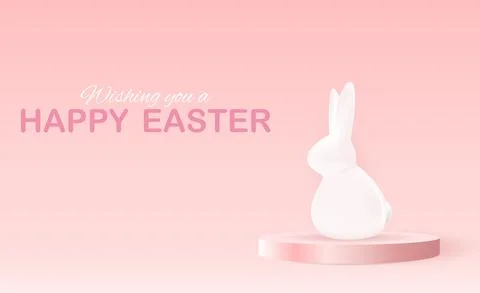 Easter poster template with 3d realistic Easter bunny. Template for advertisi Illustrazione stock