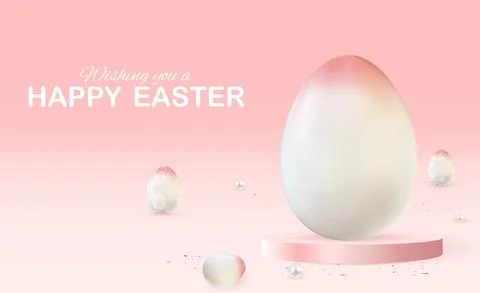 Easter poster template with 3d realistic Easter eggs. Template for advertisin Stock Illustration