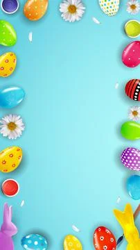 Easter poster template with 3d realistic eggs, paint. Template for advertisin Stock Illustration